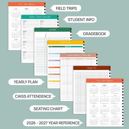 POPRUN Teacher Lesson Planner 2026-2027, Large Size 8.5"x 11", Weekly Academic Year Calendar, July 2026 - June 2027, Hardcover Classroom Agenda Calendar with Monthly Tabs, Pockets and Stickers - Night Sky Blue