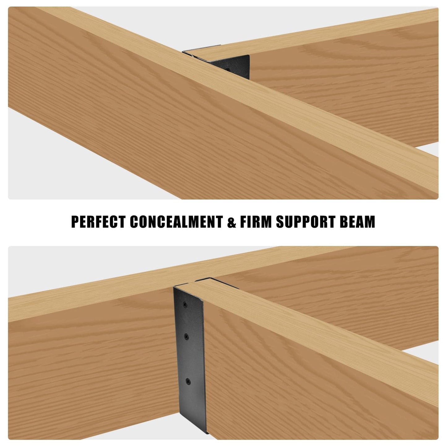 4 Pcs Upgraded Concealed Beam Hangers, 2"x6" Outdoor Concealed Flange, Q235B Steel Frame Bracket, Railing Bracket for Beam, Swing, Handrail, Fence 2"x6" (Black)