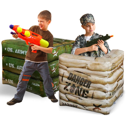 2-Piece Inflatable Combat Barricade Set — Includes 1 Army Box and 1 Sandbag for Laser Tag, Water Blaster, Dart Blaster, and Action Game Parties