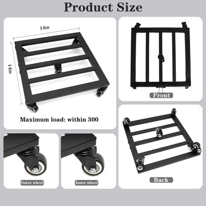 Goooxim 14 Inch Plant Dolly with Wheels - Heavy Duty Steel Caddy for Indoor & Outdoor Pots, 360° Rotating Rollers, Detachable Handle, High Capacity for Easy Mobility & Stability