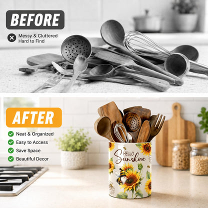 DPOTHK Bee Gnome Utensil Holder, Ceramic Kitchen Utensil Holder, Utensil Crock for Home Kitchen Countertop Storage Organizer Container, Large Holder for Spatulas, Spoons, Kitchen Counter Decor, 6"