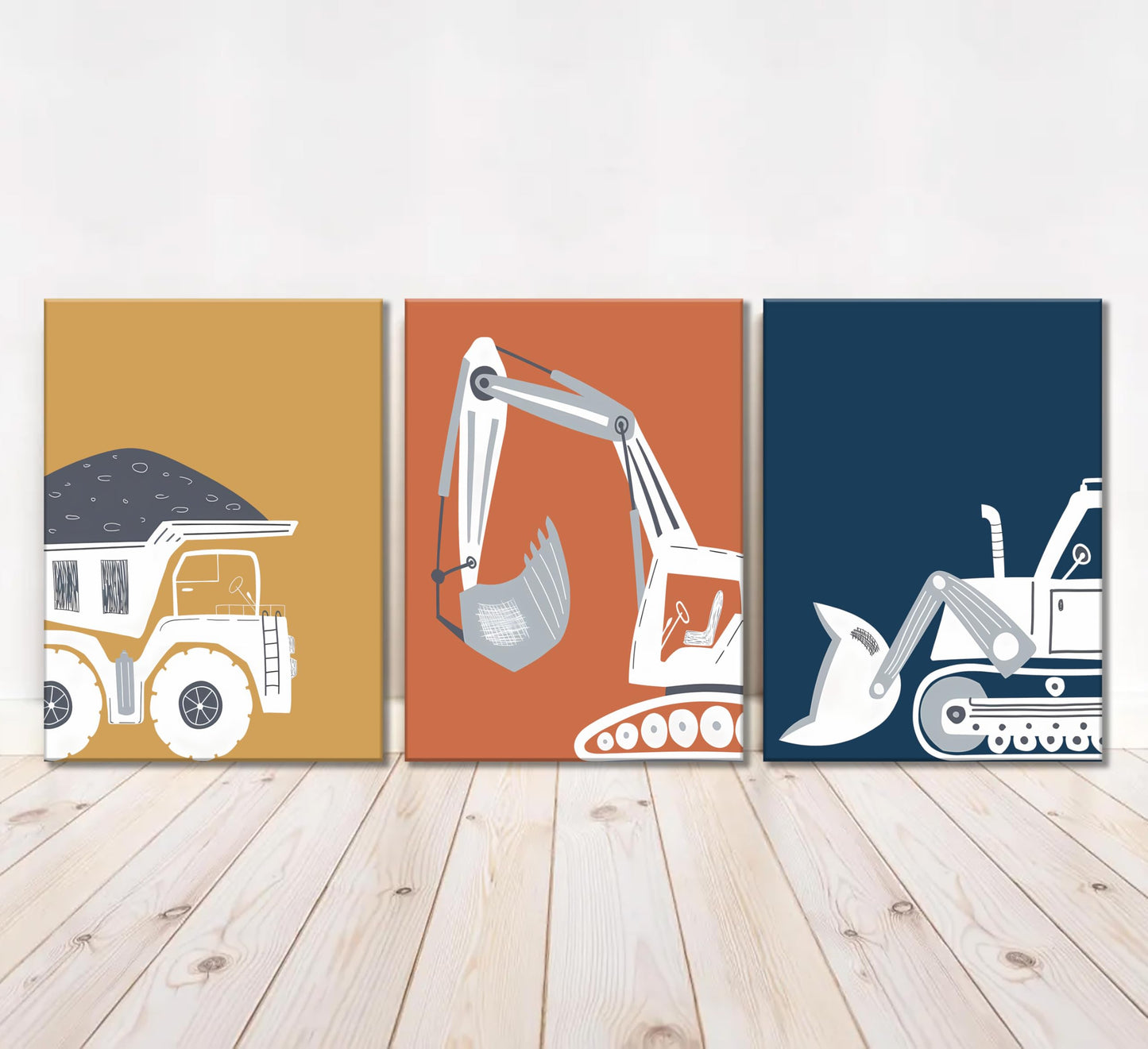 3 Pcs Construction Truck Nursery Canvas Wall Art Excavator Dump Truck Tractor Painting Picture Wall Decor Poster Print Artwork Kids Room Boys Room Baby Room Home Decoration