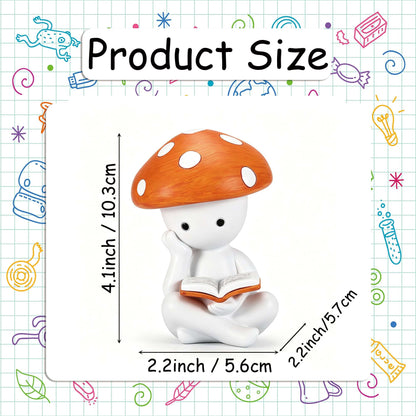 zimiliz Mushroom Thinker Statue for Bookshelf Decor,Mushroom Figurines for Office Desk Shelf Home Living Room Table Book Decorations Aesthetic,Whimsical Decor Gifts for Book Lovers (White)