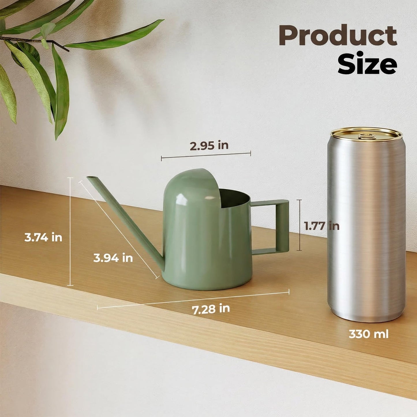 Bamworld Small Watering Can Indoor Outdoor Plant Metal Stainless Steel Long Spoutt Flowers Watering Cans for House Garden Plants 10OZ Watering Bottle Cute Stylish Gardening Decoration(Avocado Green)