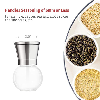 Bonris Stainless Steel Salt and Pepper Grinder Set of 2 - Round Design, Manual Operation, 5-Grade Adjustable Ceramic Coarseness for All Spices