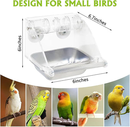 BNOSDM Bird Feeder for Cage with Rotating Foraging Toy No Mess Acrylic Hanging Food & Water Dispenser with Stainless Steel Bowl & Anti-Slip Perch Stand for Parrot, Budgie, Parakeet, Lovebird, Canary