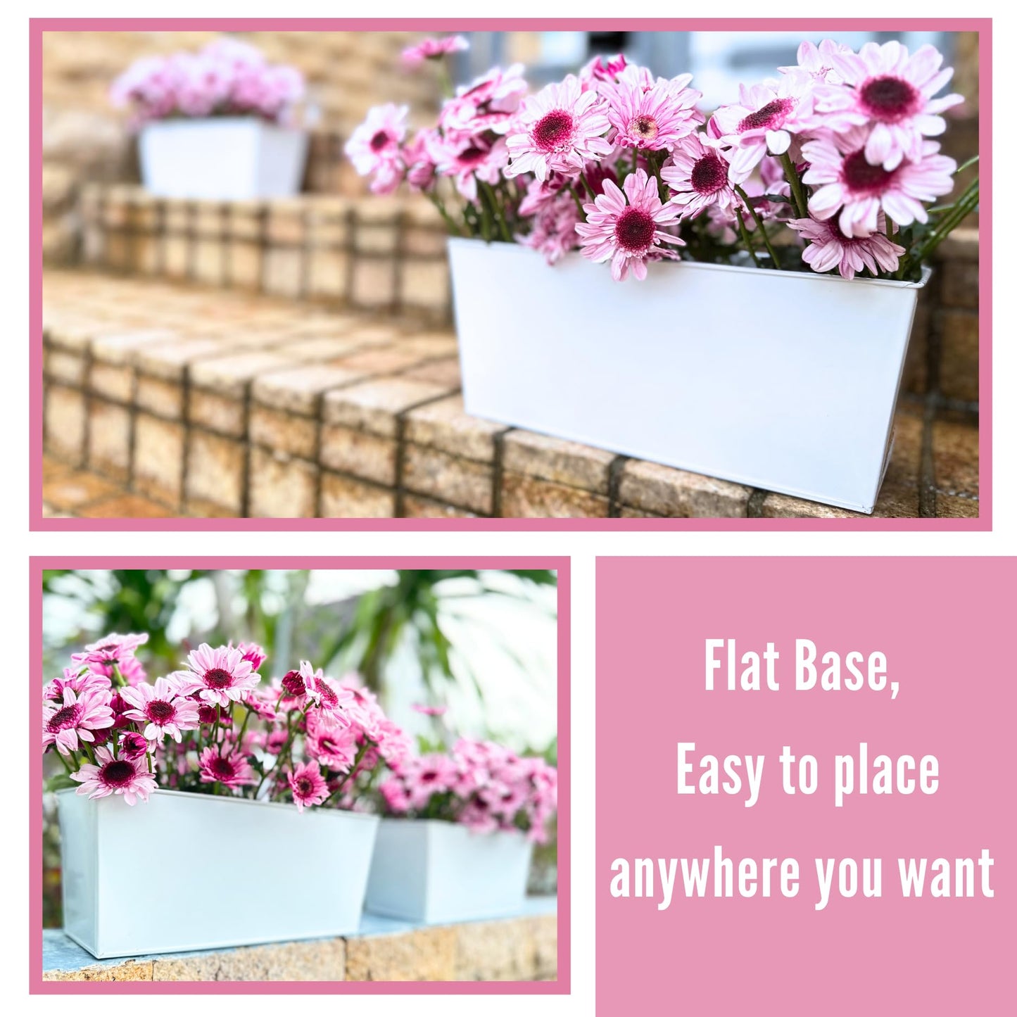 LaLaGreen Rail Planters (6 Pack, 14 Inch) White Metal Rectangle Window Boxes Outdoor, Strawberry Balcony Garden Deck Railing Fence Hanging Flower Pots with Detachable Hook Patio Porch Minimalist Decor