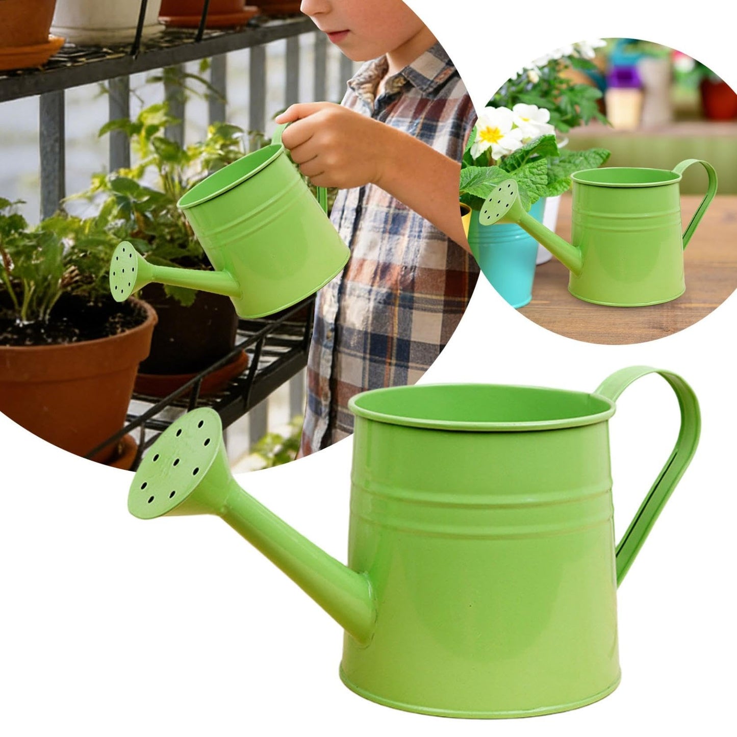 Small Watering Can, 1L Metal Flower Garden Watering Can, Gardening Tool Accessories for Outdoor Indoor Plants Lawn (Green)