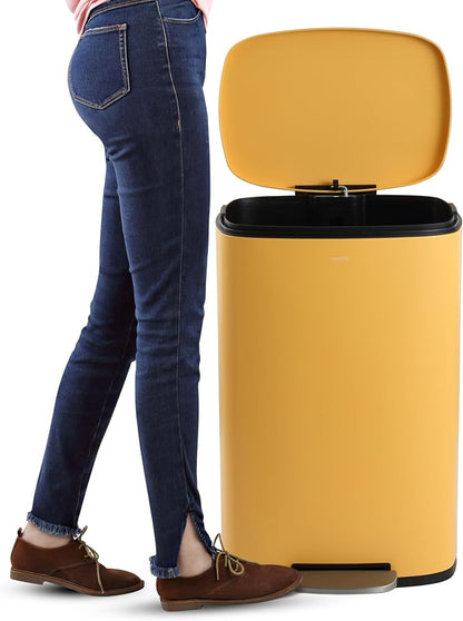 happimess HPM1006L Connor Rectangular 13-Gallon Trash Can with Soft-Close Lid and Free Mini Trash Can, Fingerprint Resistant, Modern, Minimalistic for Home, Kitchen, Office, Bathroom, Daffodil Yellow