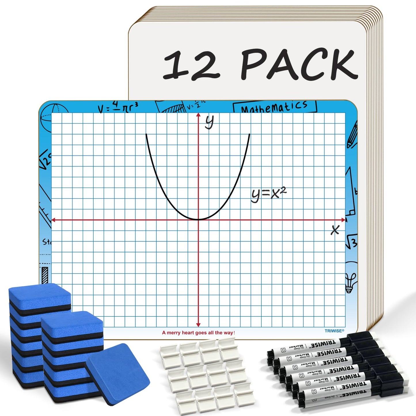 9"x12" Small White Board with XY Axis,Whiteboard for Students Practice Math,Grid Whiteboar,Double Sided Dry Erase Board for Classroom Teaching,Writable and Erasable White Boards (12 Pack)