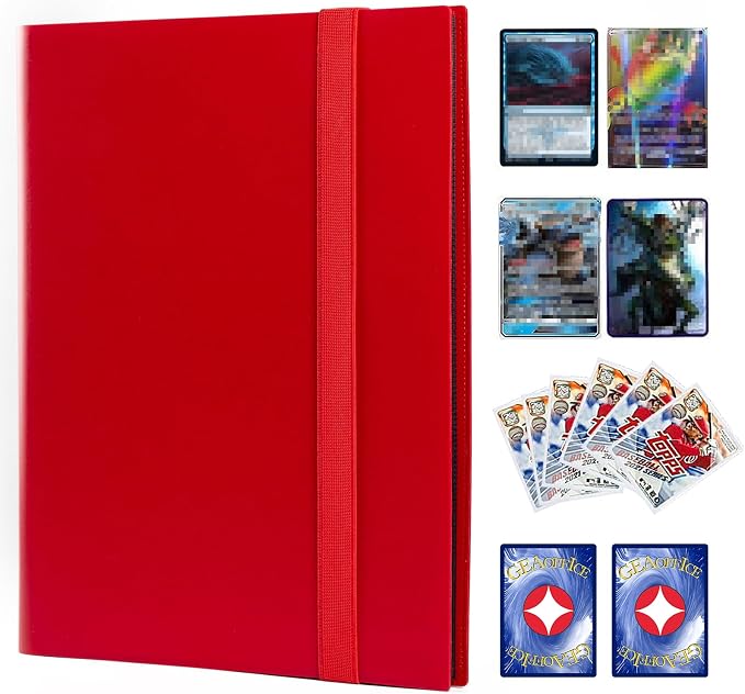 GEAoffice Card Binder, 9 Pockets Trading Card Album Folder, 360 Side Loading Pocket Binder for MTG and Other TCG, Red