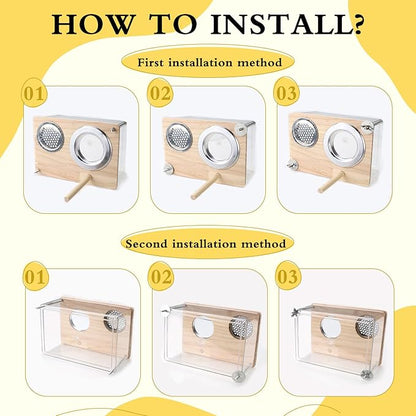 Parakeet Nesting Box for Cage, High-Transparent PET Parakeet Nest, Versatile Bird Houses for Canary, Lovebird and Parrot, Bird Boxes for Nesting with Wood Perch, Bird Cage Accessories (S, Rectangle)