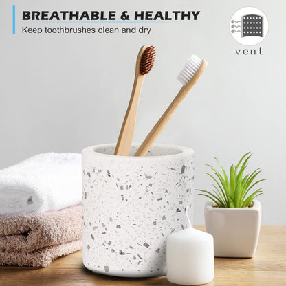 Diatomite Toothbrush Holder, BOJDOPIE Water Absorption Quick Drying Bathroom Countertop Organizer, Stand Cup for Toothpaste Makeup Brushes Razors (White)