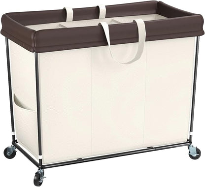 Mefirt 320L Laundry Hamper with Wheels, 3 Section Large Rolling Laundry Basket Bag with Wheels, Clothes Hamper Cart for Laundry, Bedroom, Bathroom and Dorm