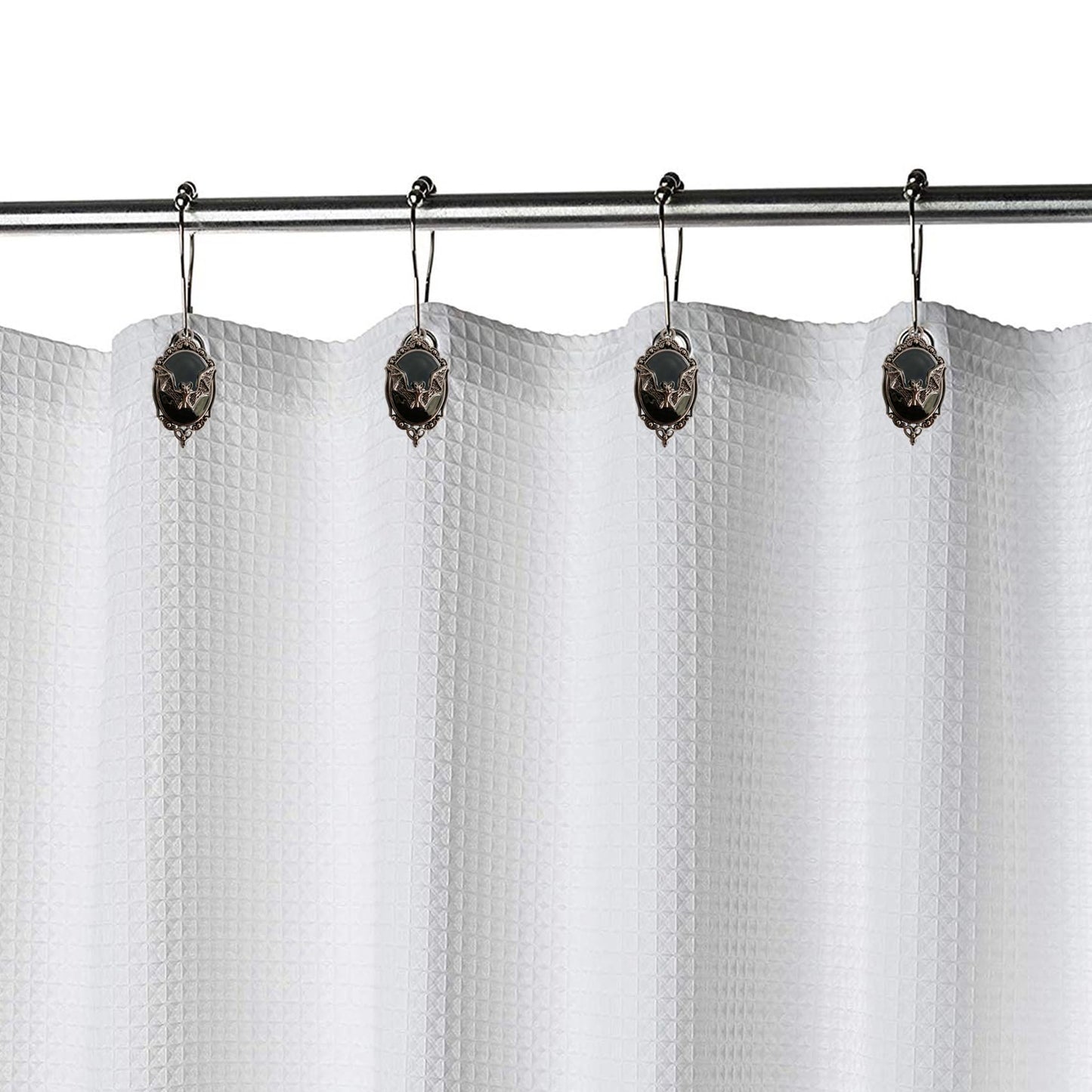 ZILucky Set of 12 Bats Shower Curtain Hooks Rings, Gothic Vampire Bat, Halloween Party Supplies Haunted House Decoration (Black-Background)