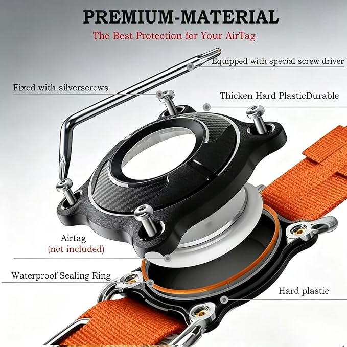Upgraded AirTag Dog Collar,Waterproof Tactical Dog Collar with AirTag Holder, Control Handle and Metal Buckle,Heavy Duty Dog Collars for Large Dogs(Orange，M