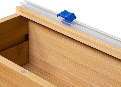 Forest & Twelfth Expandable Bamboo Kitchen Drawer Organizer for Storage Bags, Gallon, Quart, Snack, Sandwich Size, Plastic Wrap Foil Dispenser with Prep Bag Holder, Eco-Friendly Kitchen Organization