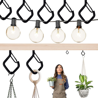 Ticway 30 Pcs Outdoor Hooks for String Lights,Screw Hooks for Hanging Plants,Ceiling Hooks with Safety Buckle,Square Hanger for Wind Chimes,Bird Feeder,Lanterns,Christmas Decorations (Black)