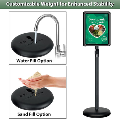 6Packs Pedestal Sign Holder 11x17in Standing Signs Display Stand Adjustable Pedestal Floor Stand Sign Holder, Aluminum Poster Stand for Ads, Posters, Menu, Guide (Black)