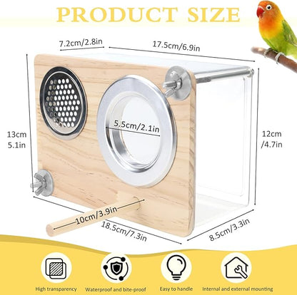 Parakeet Nesting Box for Cage, High-Transparent PET Parakeet Nest, Versatile Bird Houses for Canary, Lovebird and Parrot, Bird Boxes for Nesting with Wood Perch, Bird Cage Accessories (L, Rectangle)
