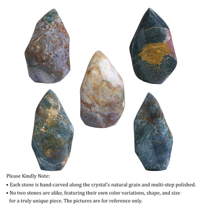 TUMBEELLUWA Ocean Jasper Crystal Obelisk Tower for Shelf Desk Decor, Flame Shaped Crystals and Healing Stones for Positive Energy 1.32-1.76 LBS