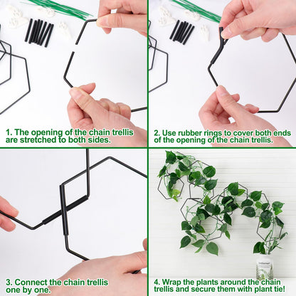 Hysagtek Chain Trellis for Climbing Plants Indoor & Outdoor, 18 Pcs Plant Trellis with Connect-Hooks, No-Trace Nails & Wire Ties, DIY House Plant Accessories for Monstera, Pothos, Ivy, Wisteria
