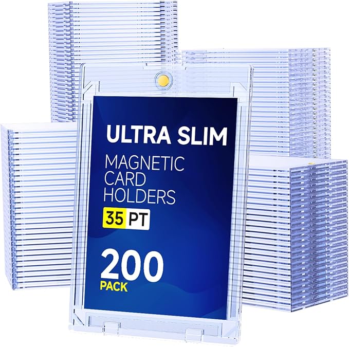 Basthalan 200ct Magnetic Card Holder, 35pt Ultra Slim One Touch Card Holder, Hard Plastic U-V Protectors, Mag Hard Case for Trading, Sports, Game, Football, Baseball Cards