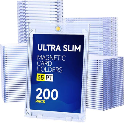 Basthalan 200ct Magnetic Card Holder, 35pt Ultra Slim One Touch Card Holder, Hard Plastic U-V Protectors, Mag Hard Case for Trading, Sports, Game, Football, Baseball Cards
