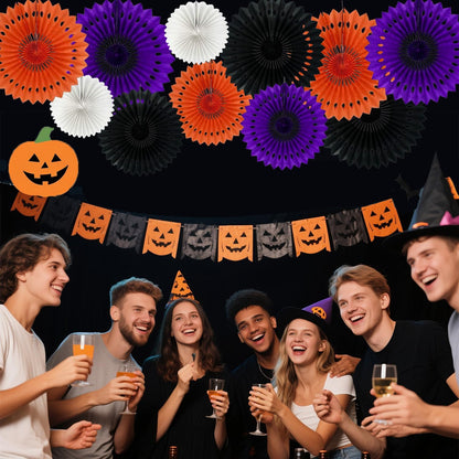 Halloween Hanging Honeycomb Round Paper Fans Decoration Theme Tissue Paper Fan Garland for Shower Birthday Graduation Wedding Party Supplies 11 Count