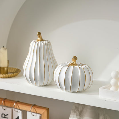 FESTGLOX Pumpkin Fall Decor, White and Gold Pumpkins for Decorating Thanksgiving Table Centerpieces, Artificial Resin Pumpkins Decor for Mantel, Harvest Autumn Tabletop Decoration