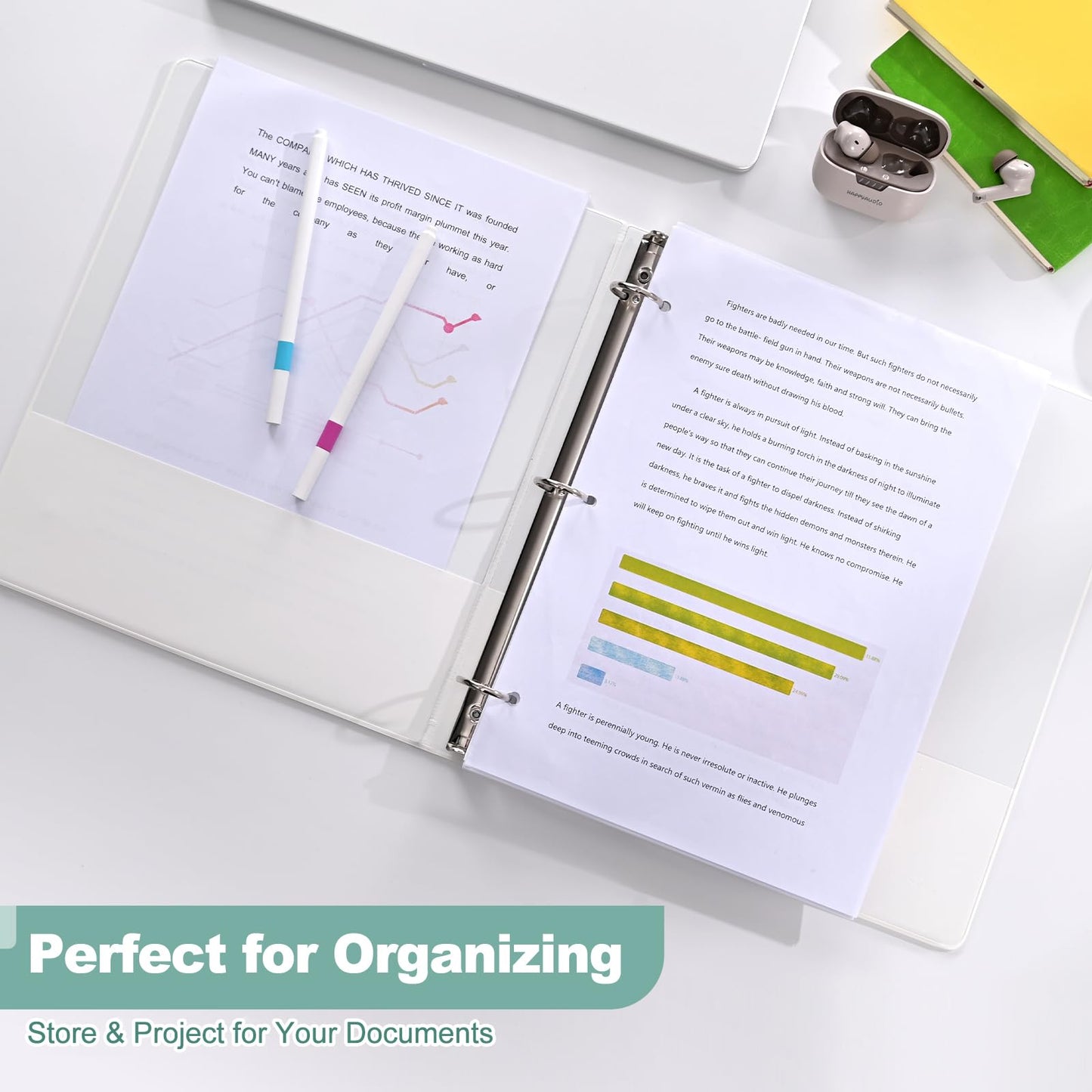 SUIN 1-Inch 3-Ring-Binder, Customizable Clear View Cover, for US Letter Size 8-1/2 x 11'', Perfect for Office/School (White - 2 Packs)