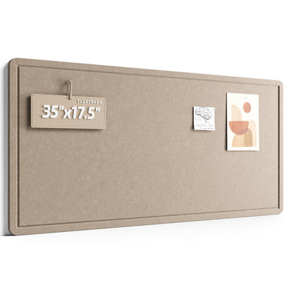 Fluxynara Bulletin Board, 35" x 17.5" Cork Board Alternative with 12 Safe Removable Adhesive Tabs, Foldable Felt Pin Board for Home Office, Classroom, Bedroom,Entryway for Walls—Taupe