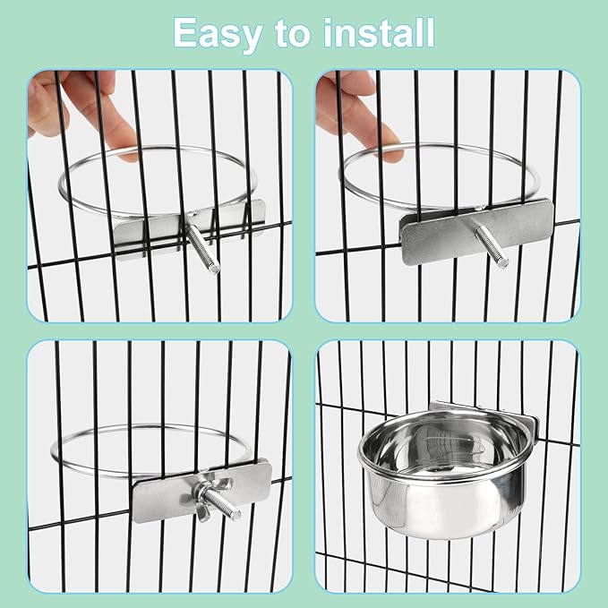 Hypeety Stainless Steel Food Water Bowl for Pet Bird Crates Cages Coop Dog Cat Parrot Bird Rabbit Pet (Medium,4.7 * 2.1in)
