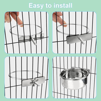 Hypeety Stainless Steel Food Water Bowl for Pet Bird Crates Cages Coop Dog Cat Parrot Bird Rabbit Pet (Medium,4.7 * 2.1in)