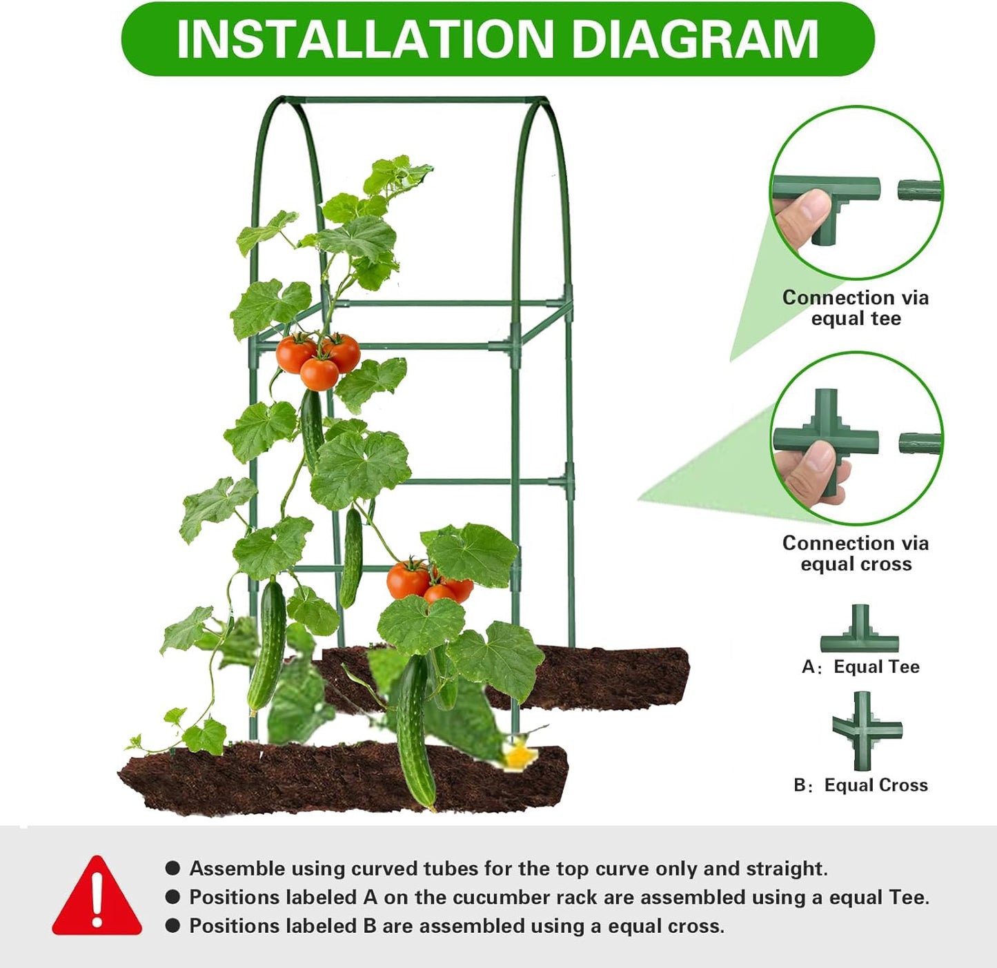 Garden Arch Trellis for Climbing Plants Outdoor, Garden Arch for Climbing Vine Vegetable/Fruit/Flower, Cucumber Trellis for Raised Bed (Green, 15.7" W x 48" H)