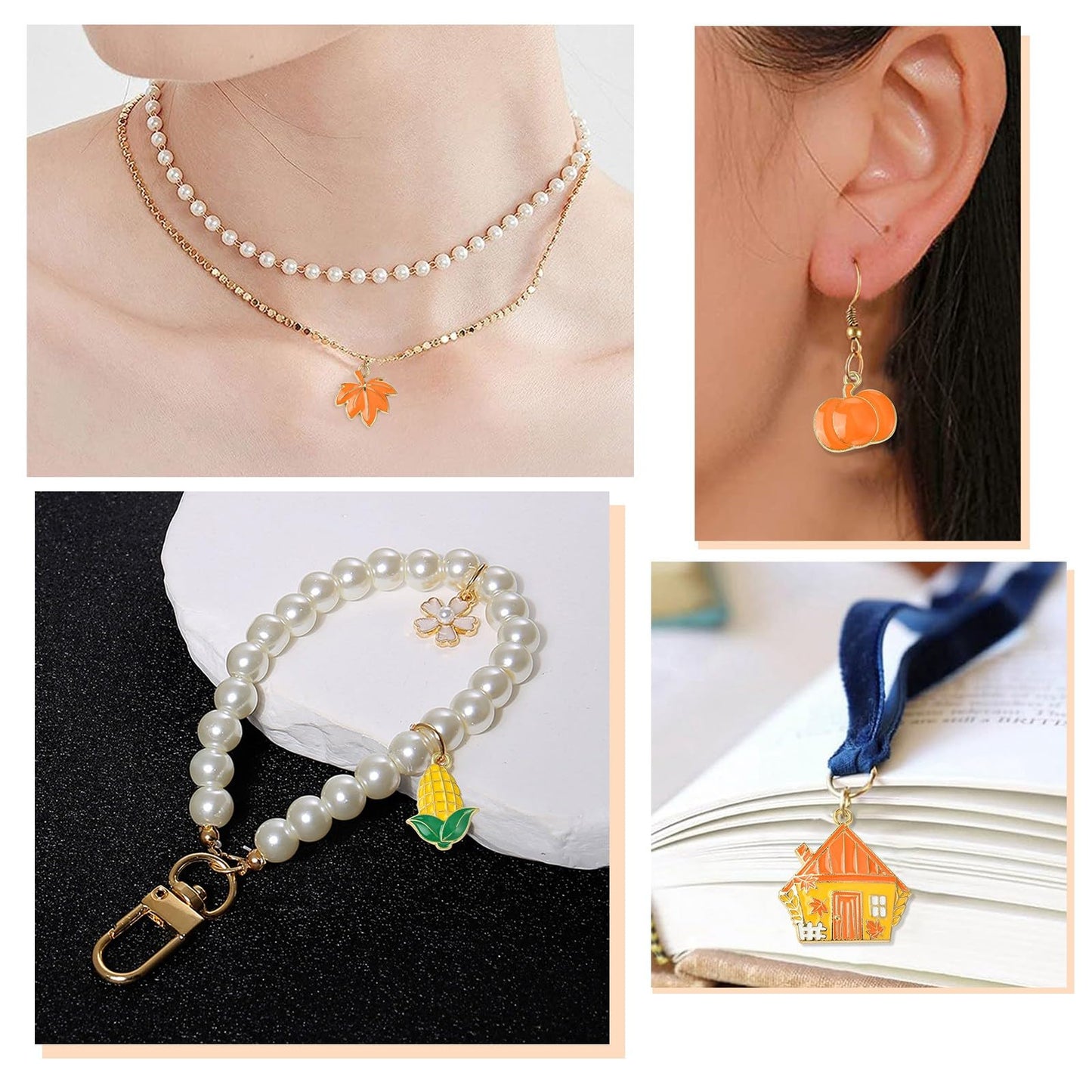 Ipotkitt 18pcs 9 Styles Thanksgiving Themed Enamel Charms Leaf Pumpkin Metal Charms Autumn Forest Hanging Ornaments for DIY Craft Bracelet Key Jewelry Making