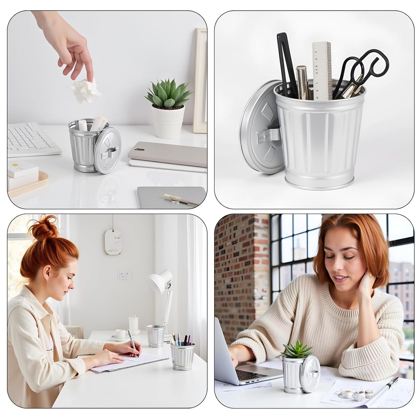 12Pcs Small Desk Trash Can with Lid | 9 x 9.5 x 6.5 cm | Galvanized Steel | Multifunctional Organizer | Pen Holder for Desk | Small Ashtray with Lid | Trash Bin Candy Party Favors | Mini Flower Pot