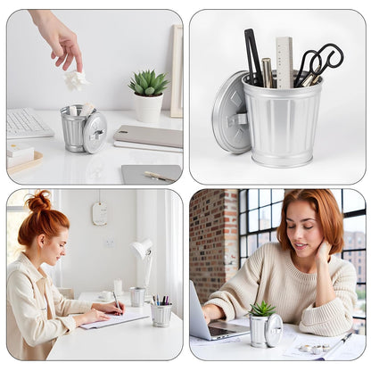 12Pcs Small Desk Trash Can with Lid | 9 x 9.5 x 6.5 cm | Galvanized Steel | Multifunctional Organizer | Pen Holder for Desk | Small Ashtray with Lid | Trash Bin Candy Party Favors | Mini Flower Pot