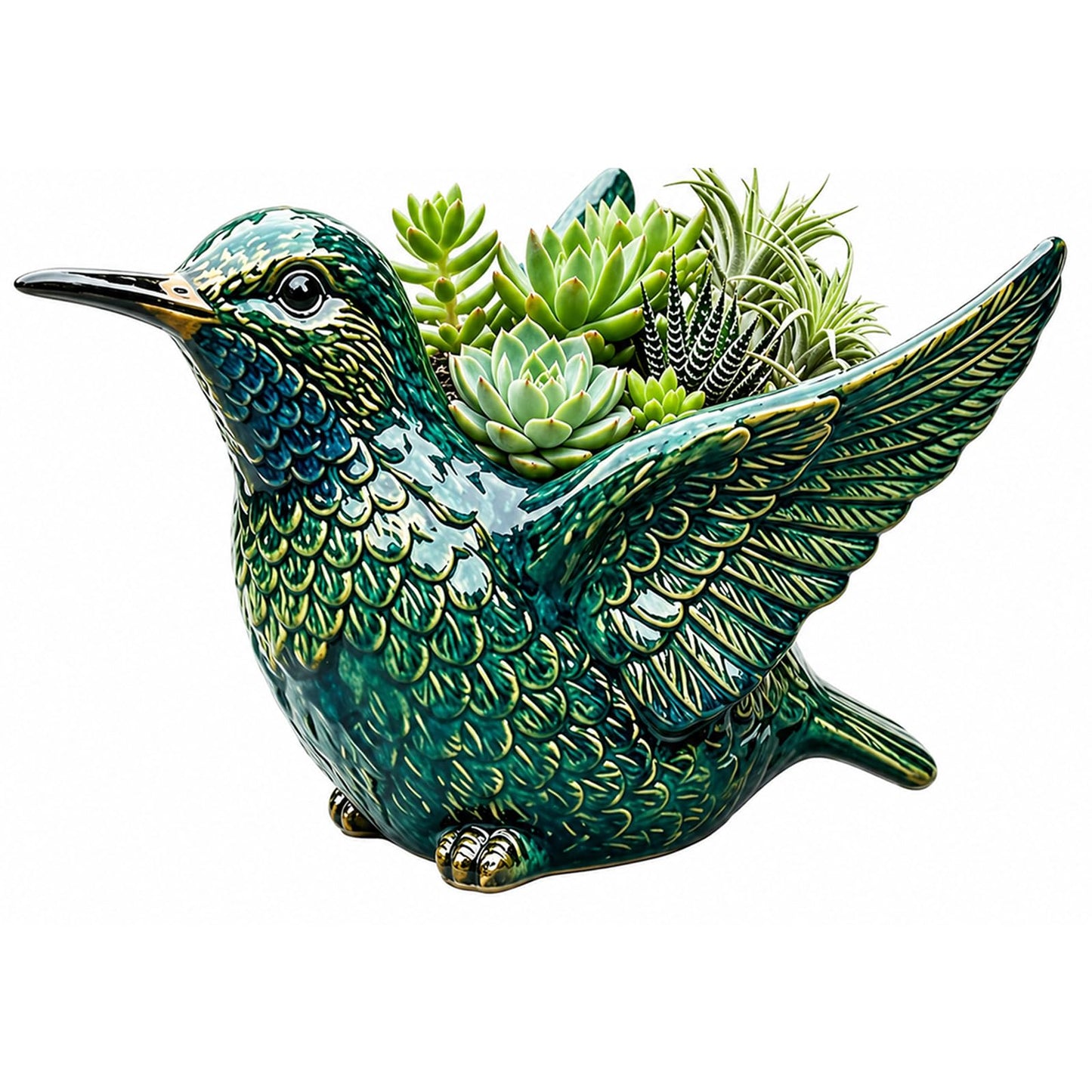 Oulores Cardinal Bird Succulent Planter, Red Resin Decorative Flower Pot for Small Plants, Bird Planter Pot for Desk Windowsill Patio Garden Decor, Gift for Plant & Bird Lovers (Green)