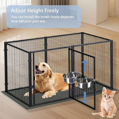 Stainless Steel Pet Crate Bowls, 2-Pack Rabbit Food Water Bowls No Spill Removable Hanging Parrot Feeding Cups Kennel Feeder Coop Cup for Small Medium Pets Birds Bunnies Cats Dogs (M+L)