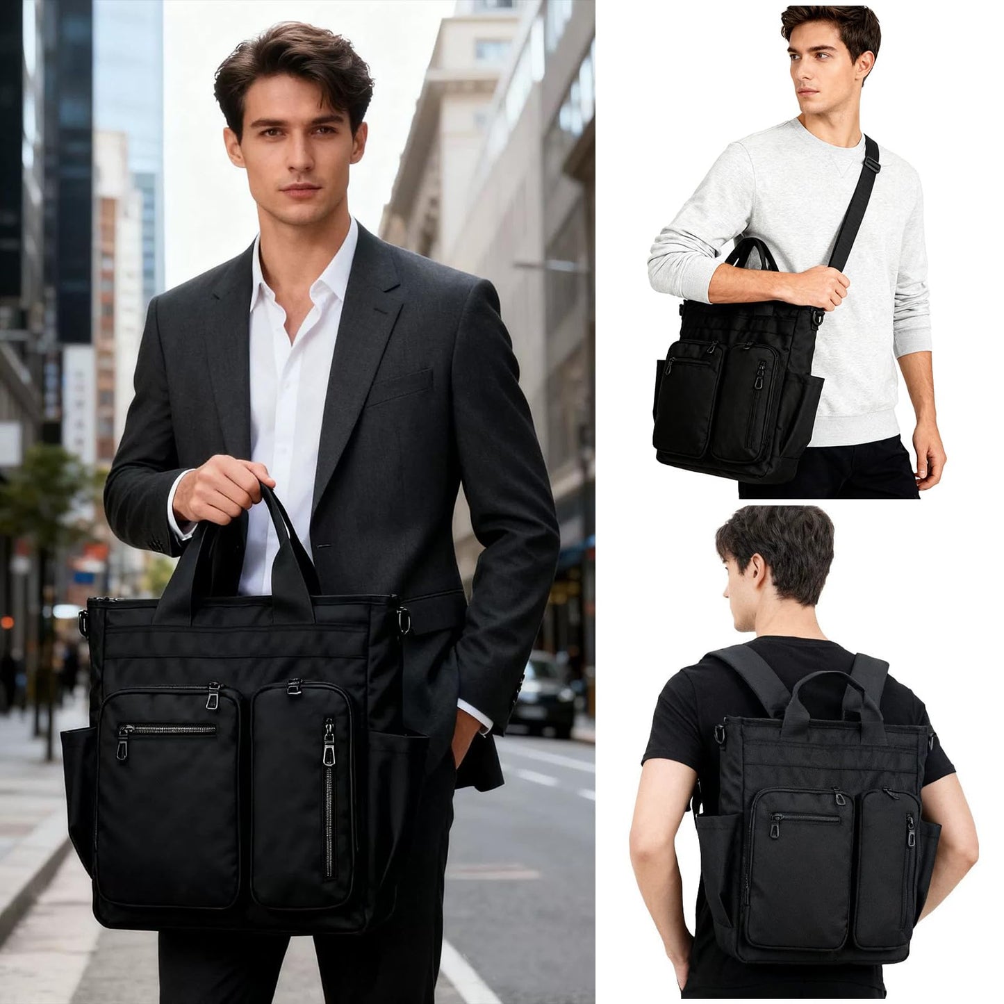 mygreen Convertible Black Laptop Backpack Purse for Women Travel Work, 3 In 1 Tote Backpack Convertible Bag Daypack for Work, Daily, Travel Black