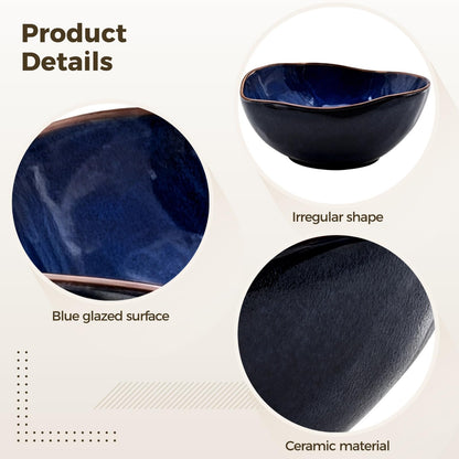 Ceramic Decorative Bowl, Blue Irregular Shape Bowl, Centerpiece Bowls for Table Decor, Home Decor, Kitchen Serving Bowl, 6 Inch