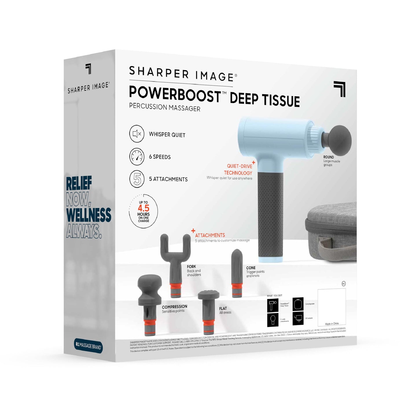 Sharper Image Powerboost Massage Gun – Deep Tissue Percussion Massager| 5 Attachments, 6 Speed| Shoulder Back Leg Muscle Recovery & Pain Relief Massage Tool| Massager Gun| Men & Women Gift