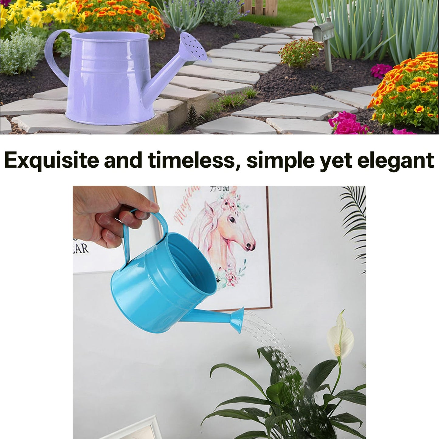 Plant Watering Can, 1L Metal Flower Garden Watering Can, Lightweight Durable Decorative Sprinkling Can for Indoor Outdoor Plants, Patio, Balcony & Garden (Green)