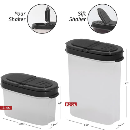 SIGNORA WARE Plastic Spice Containers – Spice Jar Set 8 Pack, 4 Mini, 4 Large – Spice Jars to Store Spices, Herbs, Marinade, Sugar, Salt, Pepper – Refillable Airtight Small Spice Jars with 2 Way Lids