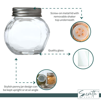 3.4 Ounce Glass Penny Spice Jar with Metal Screw Lid and Removable Shaker Top (Set of 3)