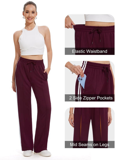 Tapata Women's 34" Inseam Tall Track Pants Loose Straight Leg Jogging Sweatpants Warm-Up Sports Athletic Running, Burgundy, XL