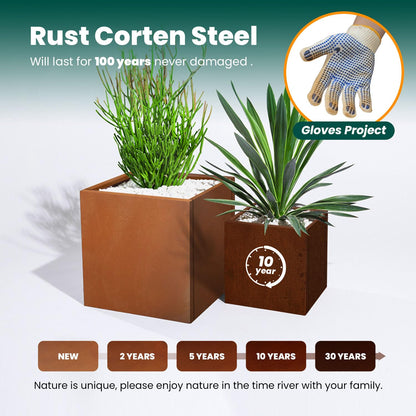 GZGNEEVL Corten Steel Planter Box Metal Outdoor Large Rectangular 17" L x 17" W x 18" H Rustic Durable Antique Detached for Commercial Residential Patio and Backyard
