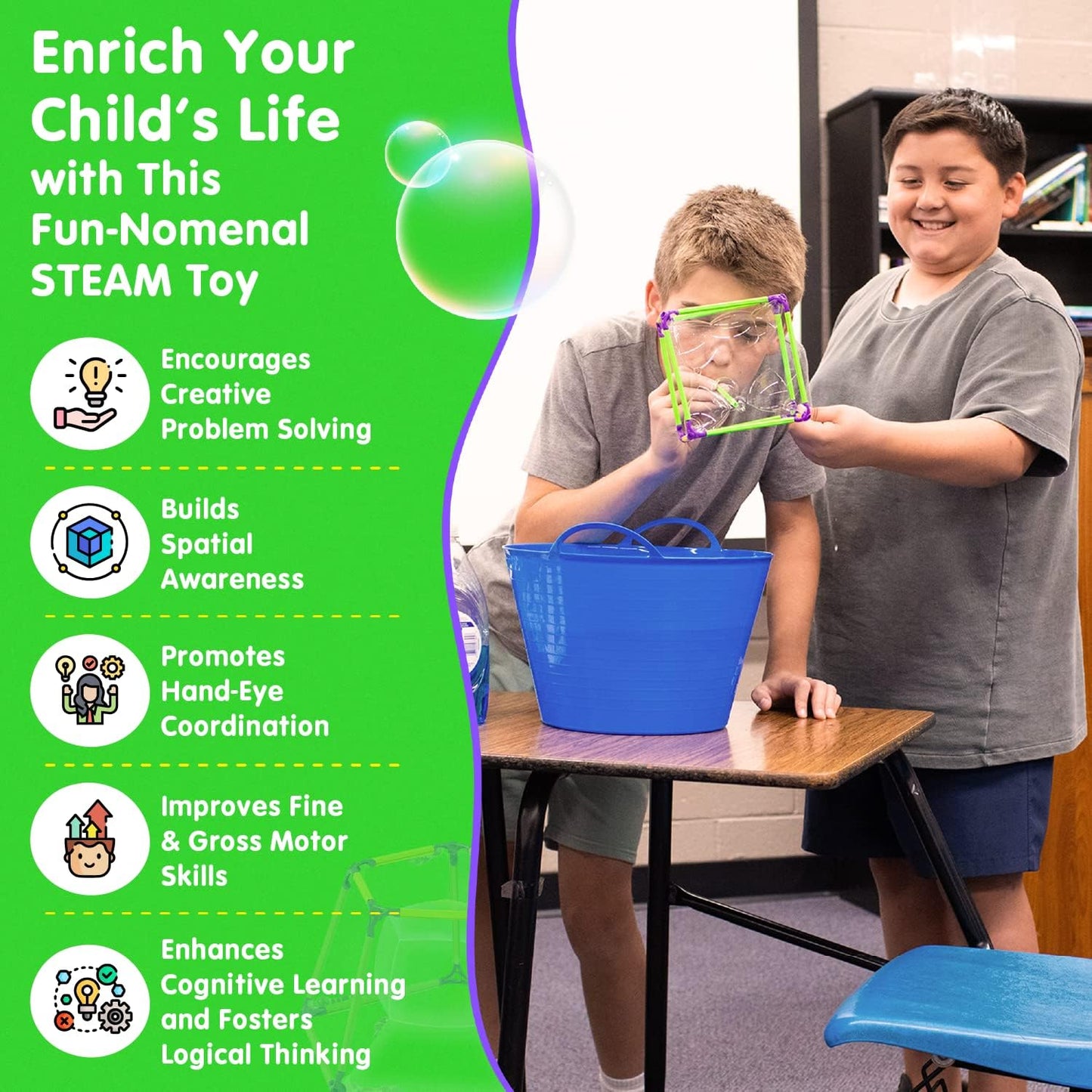 Build A Bubble Montessori 3D Bubble Maker Kit for Kids 8&Up – Fun-Filled, Screen Free Toy - 57-Piece STEM Building Toys Kit– Indoor Educational STEAM Bubble Toys That Help Your Child's Development