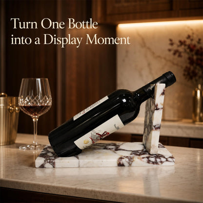 Artisanal Abode Marble Wine Holder, Single Bottle Tabletop Rack